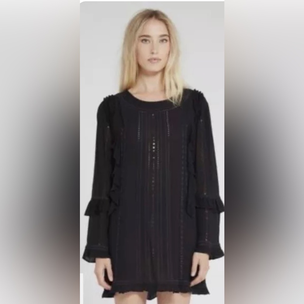 New IRO Black Rayon Eyelet Flowy Lightweight Féminine Dress Sz S